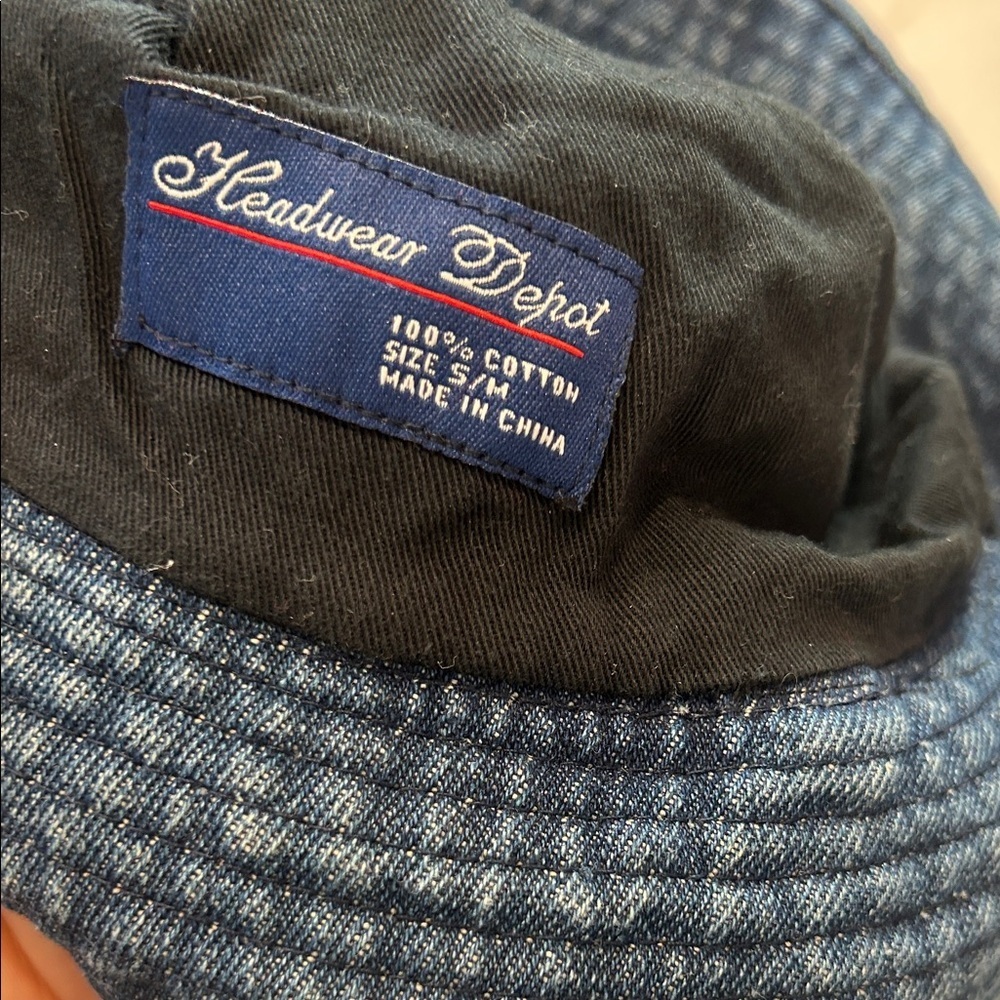 Vintage 90s Blue Denim Cotton belt buckle Bucket Hat size small medium adult - Picture 6 of 7